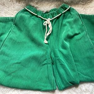 Free People Pull On Pants Wide Leg with Drawstrings Rope Green XS